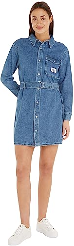 Calvin Klein Jeans Damska sukienka dżinsowa z paskiem, NIEBIESKI, XS