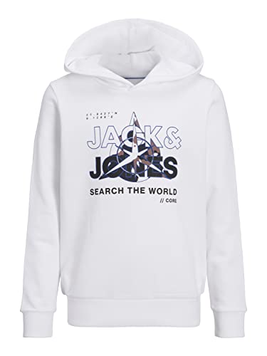 Jack & Jones Junior Chłopięca bluza z kapturem Jcohunt Sweat Hood Jnr, biały, 128