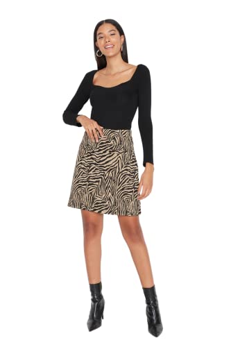 TRENDYOL Women's Damski Mini A-linia dzianina spódnica Skirt, czarna, S, Schwarz, S