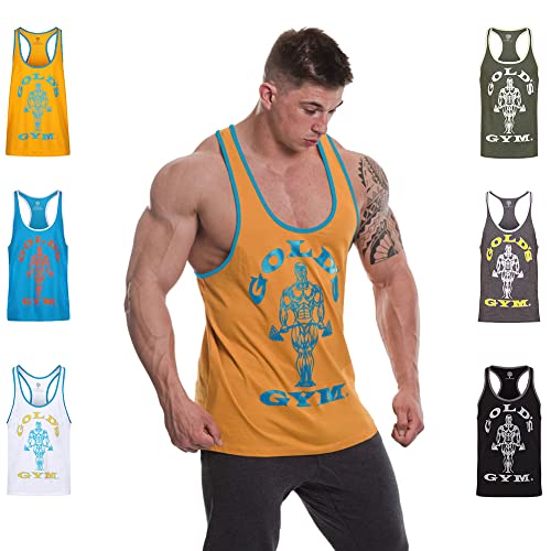 Gold's Gym Męska koszulka Muscle Joe Contrast Stringer Vest, Złoty/turkusowy, S
