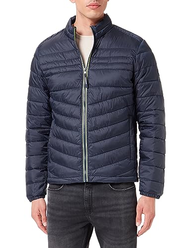 JACK&JONES JJEHERO męska kurtka puchowa z kołnierzem, granatowa marynarka/szczegóły: Safety Yellow Contrast Zip, L, Granatowy blezer/Szczegóły: Safety Yellow Contrast Zip, L