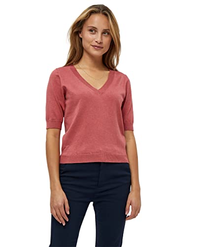 Minus Damska koszulka Milla V 1 dekolt w serek dzianinowa koszulka, Dusty Cedar Red Melange, XL, Pyłoszczelny cedr czerwony melanż, XL
