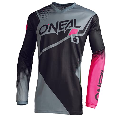 O'NEAL | Long Sleeve Motocross Jersey | MX Enduro | Wyściełane łokcie, V-neck, oddychająca | Element Women's Jersey Racewear V.22 | Adult | Black Grey Pink | Size M