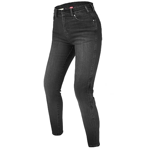 REBELHORN Classic III Damskie dżinsy motocyklowe | Podszewka z włókna ramidowego | Ochraniacze kolan i bioder SAS-Tec | Skinny Fit, Czarny Umyty, 32W / 30L