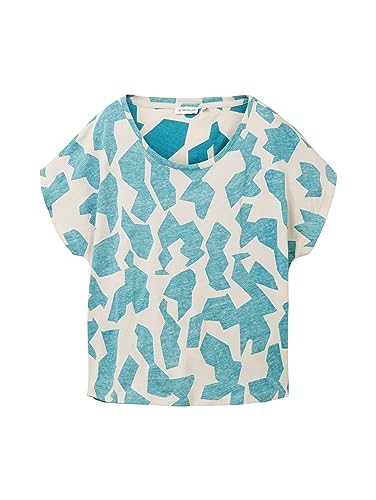 TOM TAILOR Damska koszulka z nadrukiem, 32146 - Petrol Big Abstract Design, XL
