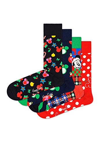 Happy Socks 4-Pack Disney Holiday Gift Set, Skarpety dla kobiet i mężczyzn, Czerwony-Zielony-Zielony-Biały (36-40)