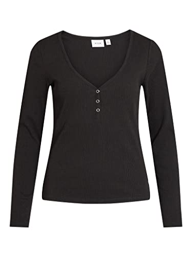 Vila Damska koszulka z długim rękawem Vibalu L/S Rib Top-Noos, czarny, XXL