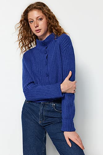 Trendyol FeMan Regular Fit Basic stójka dzianinowy kardigan, Sax, M, Saksofon, M