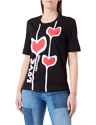 Love Moschino Damska koszulka o regularnym kroju z krótkim rękawem, czarna, rozmiar 46 (DE), czarny, 46
