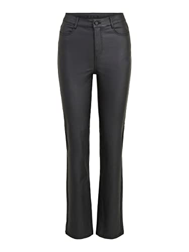 Vila Vicommit Coated HW Straight Pant-Noos Damskie spodnie ze sztucznego futra, czarny, XS