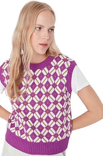 Trendyol Damska kamizelka z okrągłym dekoltem, wzorzysta oversize, fuksja, S, fuksja, S