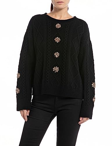 Replay Sweter damski z krótkim rękawem, 098 BLACK, S