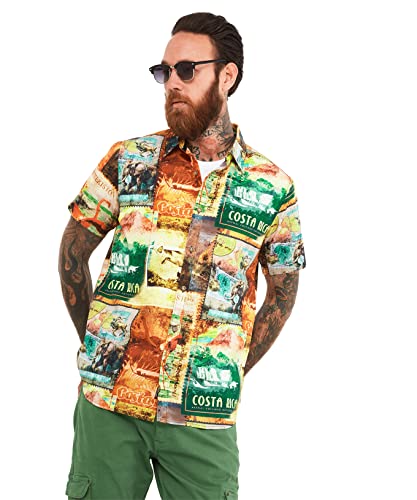 Joe Browns Męska koszula z krótkim rękawem w stylu vintage z wzorem Kostaryki, zielona, S, ZIELONY, S
