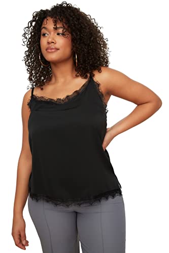 Trendyol Woman Regular Standard V Neck Woven Plus Size Bluzka Damska, czarny, 48