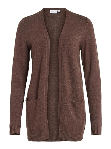 Vila Damski kardigan Viril Open L/S Knit Cardigan-Noos, Shaved Chocolate/Szczegóły: dark melange, XS