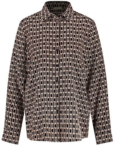 Gerry Weber Damska bluzka koszulowa z łańcuszkiem z długim rękawem, z mankietami, bluzka z długim rękawem, wzór, czarny/ecru/biały nadruk, 34