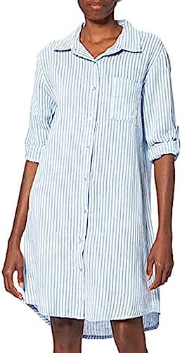 Bonateks Damska koszulka w paski Made of Pure Linen Casual Dress, lazurowa biel, 36 EU, niebieski, 36