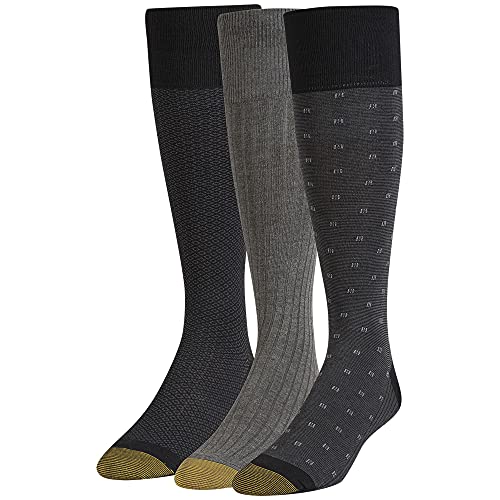 Gold Toe Męskie skarpety nad łydkę, 3 pary, czarny/antracytowy, jeden rozmiar (3 sztuki)