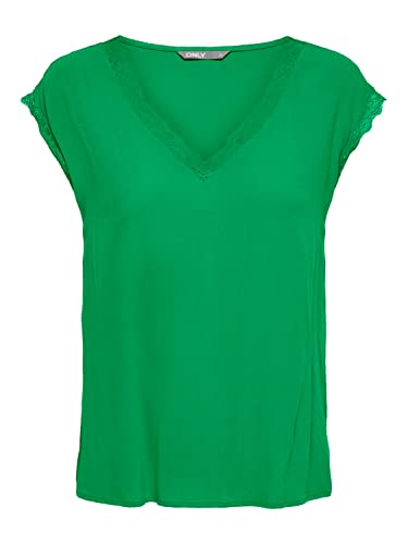 ONLY Damski top Onljasmina S/S V-Neck Lace Noos Ptm Top, zielony (Kelly Green), S