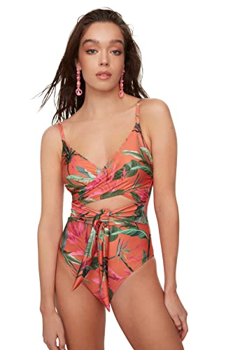 Trendyol Women's szczegółowy kostium kąpielowy wiązany kwiatowy wzór One Piece Swimsuit, wielokolorowy, 34