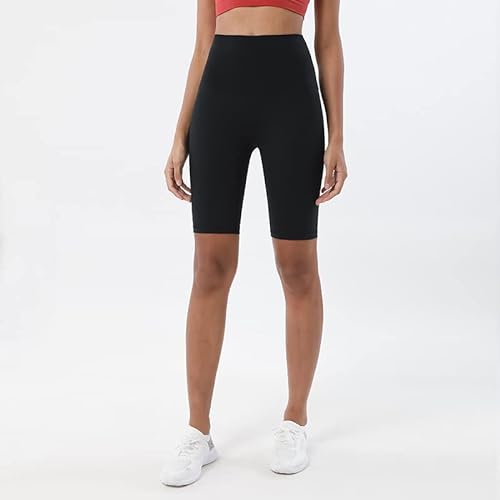 EULLA Dwustronne damskie krótkie legginsy polerowane spodnie fitness wysoka talia brzoskwiniowe biodra pięcioczęściowe wąskie spodenki do jogi spodnie sportowe joga, czarny, XL