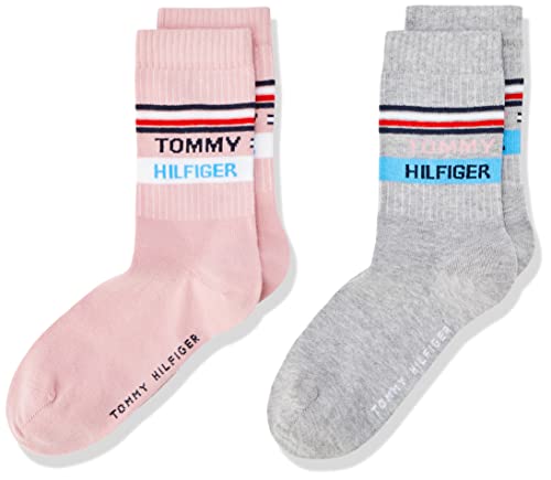Tommy Hilfiger Unisex Classic Sock dziecięce skarpety (4 sztuki), jasnoszary melanż/różowy, 27-30