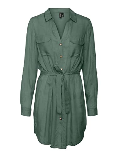 VERO MODA Damska sukienka koszulowa VMBUMPY L/S Shirt Dress WVN Curve NOOS, Laurel Wreath, 48