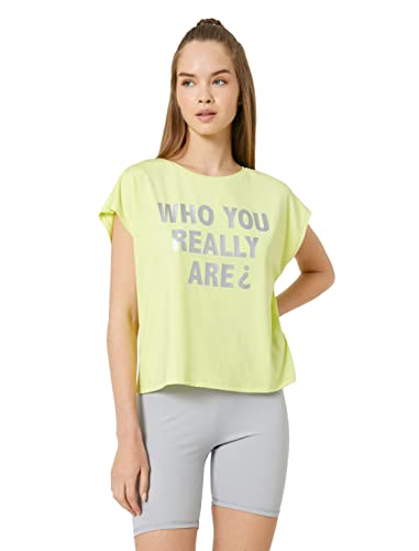 Koton Damska koszulka sportowa z nadrukiem z nadrukiem, Żółty (153), L