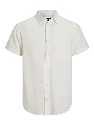 JACK & JONES Męska koszula z krótkim rękawem len, Cloud Dancer, L