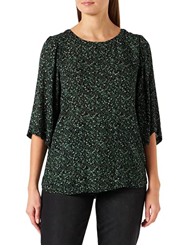 KAFFE Damska bluzka z flared Sleeves Relaxed Fit Casual, czarna/zielono-mała liść nadruk, 38