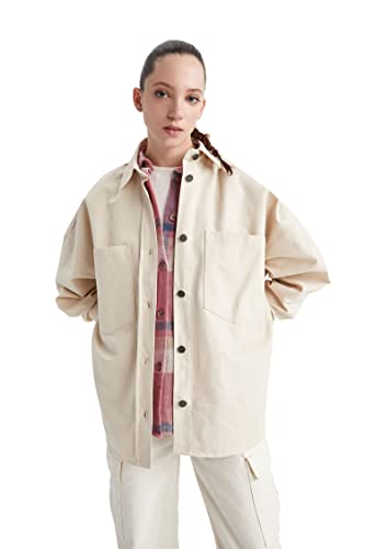 DeFacto Damska bluzka z długim rękawem, koszula z guzikami, do noszenia na co dzień, L. beżowy, XS