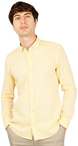 Bonamaison Męska koszula z długim rękawem, krój slim fit, żółta, standardowa