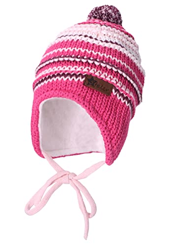 Sterntaler Baby Girl czapka Baby GOTS czapka z pomponem w paski czapka - czapka niemowlęca - z bawełny z nausznikami i tasiemką do wiązania - różowa, Rosa, 43