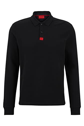 HUGO Męska koszulka polo Deresolo222 Slim-Fit z długim rękawem z bawełny piqué z logo, czarny (Black1), XL