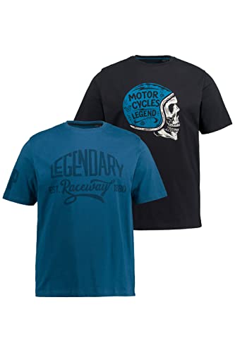 JP 1880 Męski t-shirt z nadrukiem z motywem trupiej czaszki, 2 sztuki, niebieski, XL, średni niebieski, XL