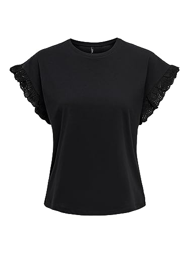 Bestseller A/S Damskie ONLIRIS S/S EMB JRS NOOS Top, czarne, XXS, czarny, XXS