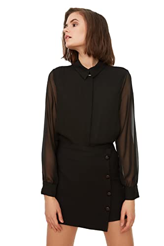 TRENDYOL Damska koszula z szyfonu Black Crepe, czarny, 34