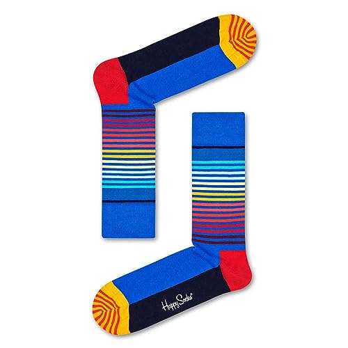 Happy Socks Half Stripe, kolorowe i zabawne, Skarpety dla kobiet i mężczyzn, Niebieski-Czerwony-Żółty-Czarny (36-40)
