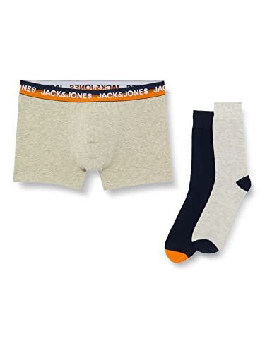 JACK & JONES Męskie bokserki Jacclifford Giftbox i skarpety, Light Grey Melange/Pack:light Grey Melange - Navy Blazer, L