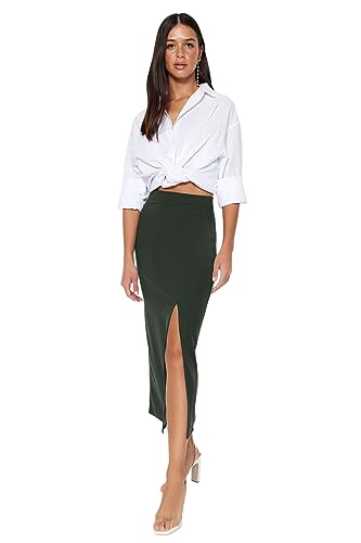 Trendyol Damska spódnica ołówkowa slim fit dzianinowa spódnica, khaki, XL, Khaki, XL