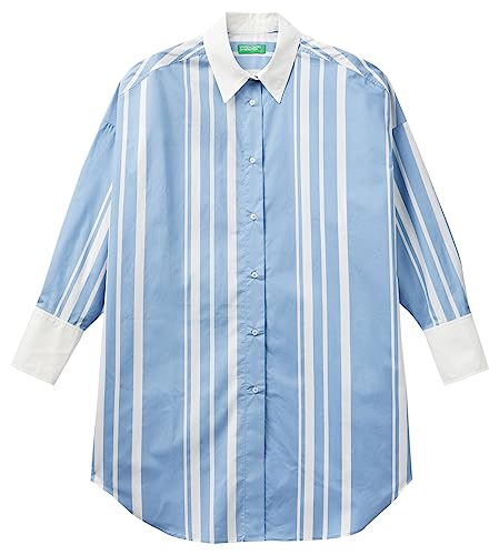 United Colors of Benetton Koszula damska, Białe paski jasnoniebieskie 74k, XS