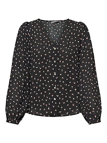 ONLY Women's ONLSONJA Life L/S Button TOP NOOS PTM koszulka z długim rękawem, czarna/aOP: Julia SMALL Flower, M