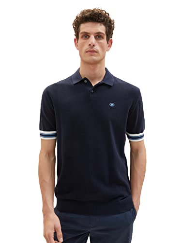 TOM TAILOR Męska koszulka polo z dzianiny z wyszywanym logo, 10668 - Sky Captain Blue, L