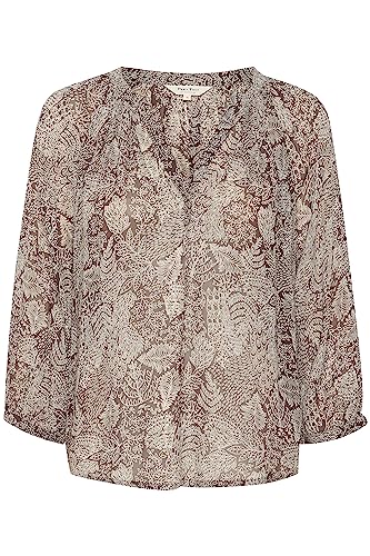 Part Two Damska bluzka V-Notch Neckline 3/4 Sleeves Relaxed Fit Printed Fabric, Nadruk Hot Fudge Line, 30