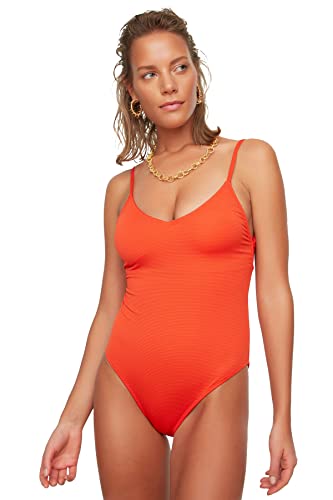 Trendyol Damski kostium kąpielowy z chropowatą tylną stroną One Piece Swimsuit, pomarańczowy, 34