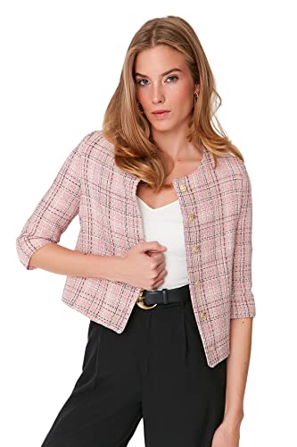 TRENDYOL Trendyol Standardowa kurtka z tkaniny teksturowanej dla kobiet Płaszcz damski (zestaw 1 sztuk), Rosa, 38