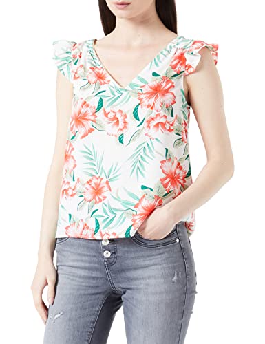 ONLY Damska koszulka Onlsylvie Life Fr S/S Frill Top PTM, Cloud Dancer/Aop: Jungle, L