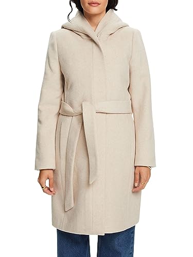 ESPRIT Recykling: Płaszcz z kapturem z mieszanki wełny z paskiem, Ice, M