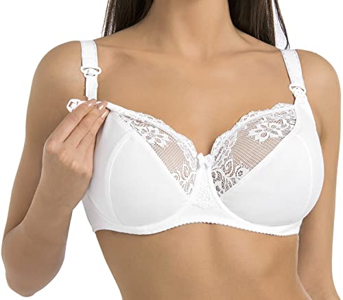 Teyli Biustonosz Damski do Karmienia Piersią - Biustonosz z Fiszbinami do Karmienia - Duże Rozmiary Bawełna - Podnosi i Zaokrągla Piersi Biały 85F