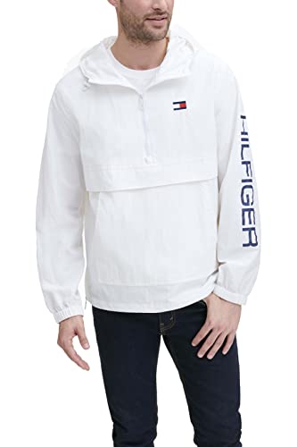 Tommy Hilfiger Męska kurtka retro lekka Taslan Popopover wiatrówka, biały, XL